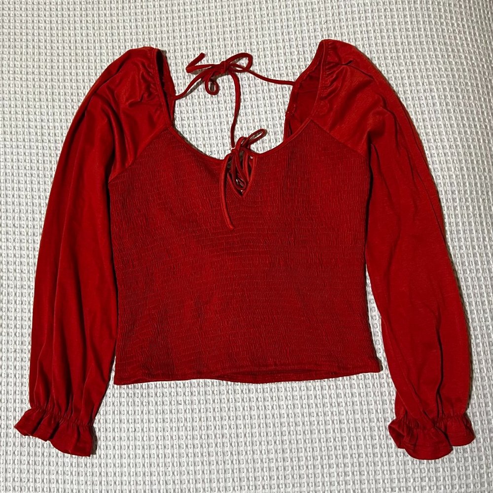 Women's Buckle Smock Longsleeve Crop Top
